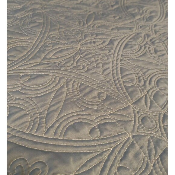 VTG Teal & Cream Contrast Stitching QUILTED SATIN King Sized Pillow SHAMS VGC - Picture 1 of 9